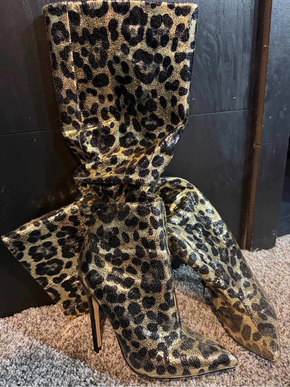 Shoe Dazzle Metallic Leopard Knee Boots - Gold & Black - Picture 3 of 4